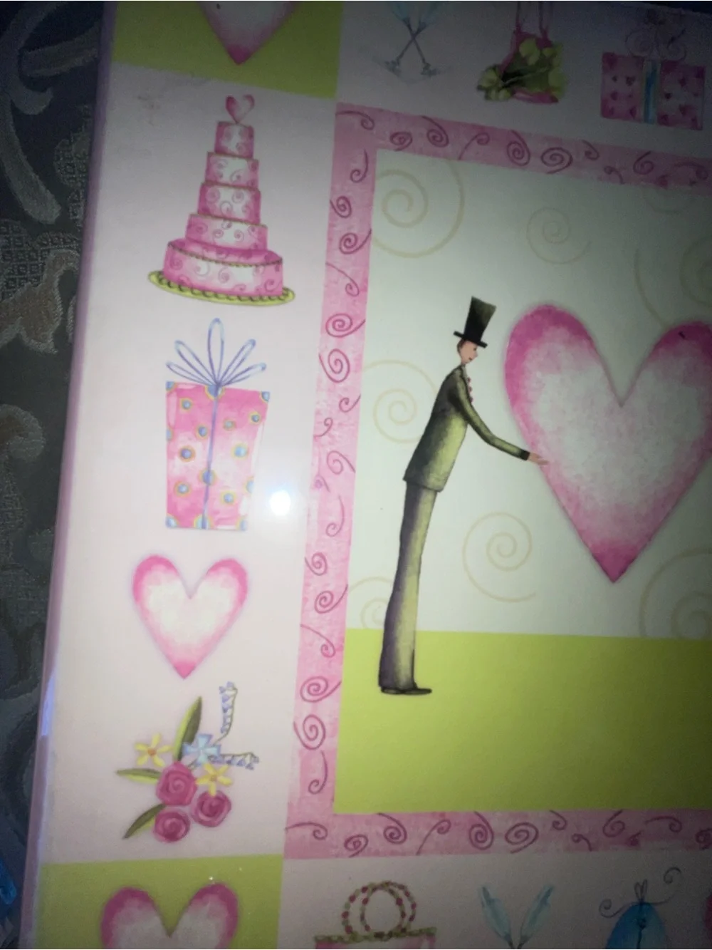 Wedding Photo Album - Pink Heart Design with Wedding Couple Illustrated